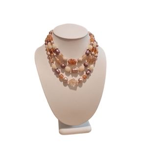 Vintage One of a Kind Three Strand Boho Styled Multi Gemstone Bead Necklace.